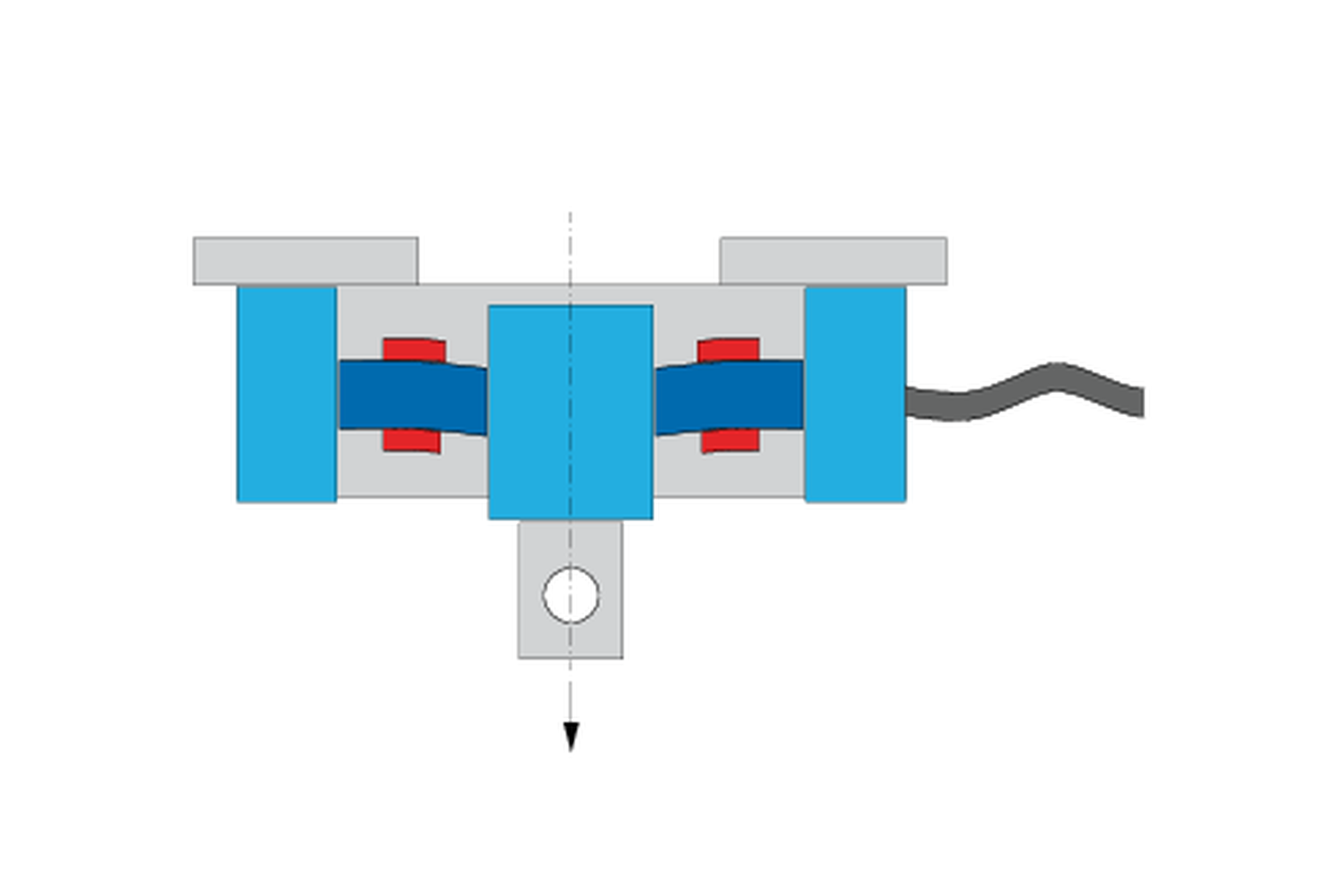 Come funziona una cella di carico? Disegno della cella di carico con strain guage in allungamento e compressione